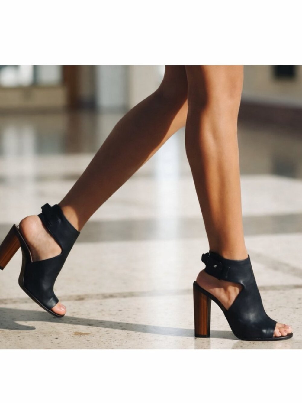 Vince Addie Black Leather Peep Toe Buckle Bootie Sandal Size 8.5